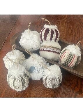 Rustic Holiday Fabric Ornaments Set of 8